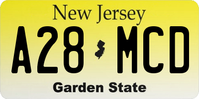 NJ license plate A28MCD