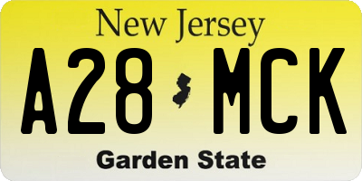 NJ license plate A28MCK
