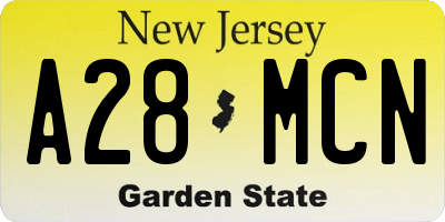 NJ license plate A28MCN