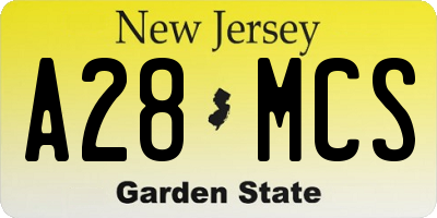 NJ license plate A28MCS