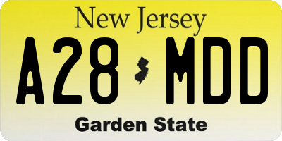 NJ license plate A28MDD
