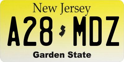 NJ license plate A28MDZ