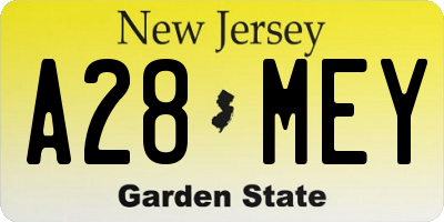 NJ license plate A28MEY