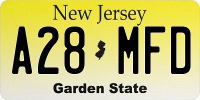 NJ license plate A28MFD