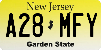 NJ license plate A28MFY