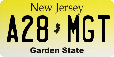 NJ license plate A28MGT