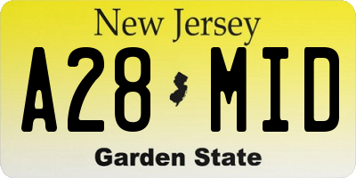 NJ license plate A28MID