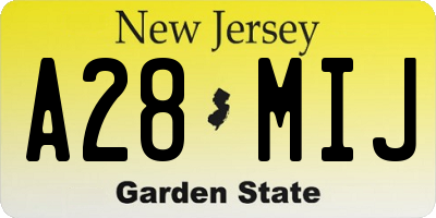 NJ license plate A28MIJ