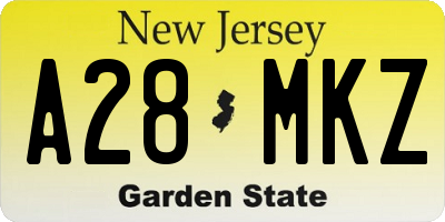 NJ license plate A28MKZ