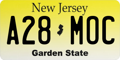 NJ license plate A28MOC