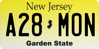 NJ license plate A28MON