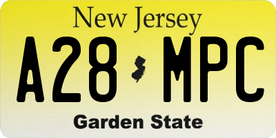 NJ license plate A28MPC