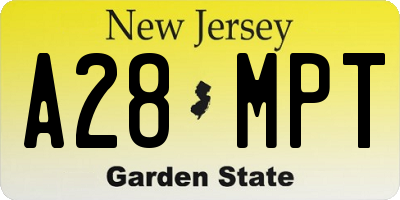 NJ license plate A28MPT