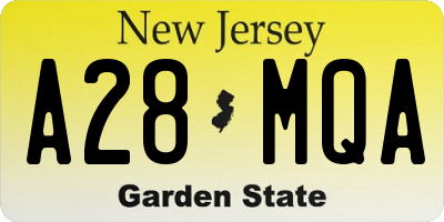 NJ license plate A28MQA