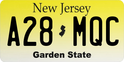 NJ license plate A28MQC