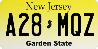 NJ license plate A28MQZ