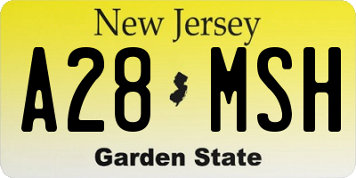 NJ license plate A28MSH