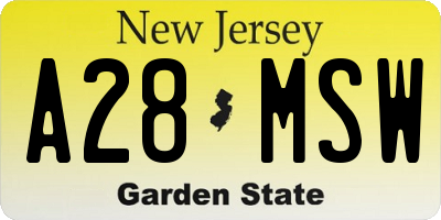 NJ license plate A28MSW