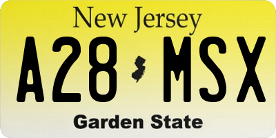 NJ license plate A28MSX