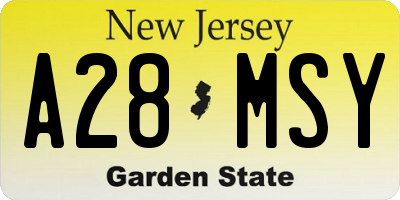 NJ license plate A28MSY