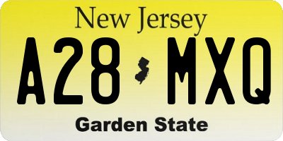 NJ license plate A28MXQ