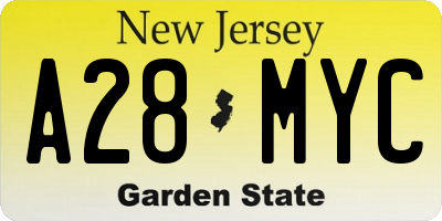 NJ license plate A28MYC