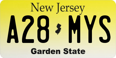 NJ license plate A28MYS