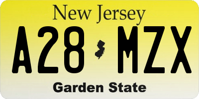 NJ license plate A28MZX