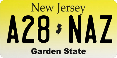 NJ license plate A28NAZ