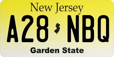 NJ license plate A28NBQ