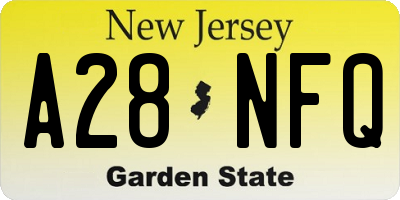 NJ license plate A28NFQ