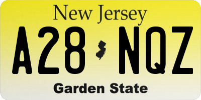 NJ license plate A28NQZ