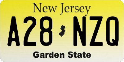 NJ license plate A28NZQ