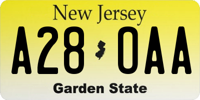 NJ license plate A28OAA