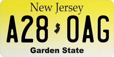 NJ license plate A28OAG