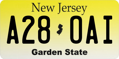 NJ license plate A28OAI