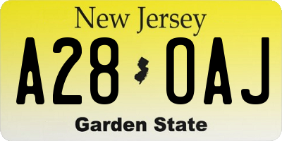 NJ license plate A28OAJ