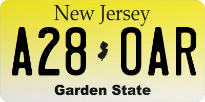 NJ license plate A28OAR