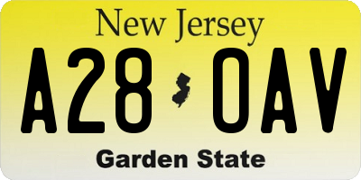NJ license plate A28OAV