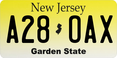NJ license plate A28OAX