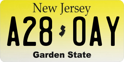 NJ license plate A28OAY