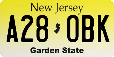 NJ license plate A28OBK