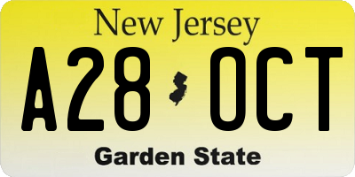 NJ license plate A28OCT