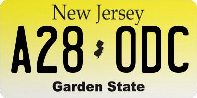 NJ license plate A28ODC