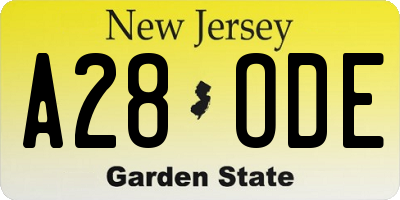 NJ license plate A28ODE