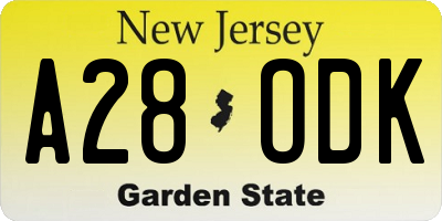 NJ license plate A28ODK