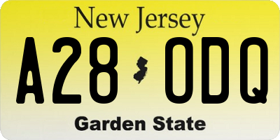 NJ license plate A28ODQ