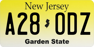 NJ license plate A28ODZ