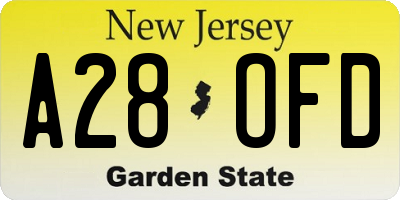 NJ license plate A28OFD