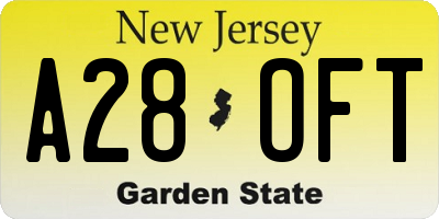NJ license plate A28OFT